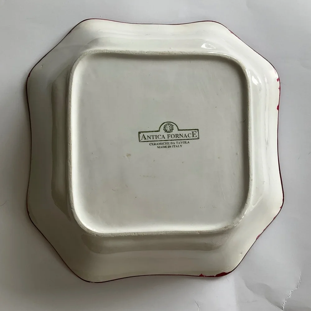 Antica Fornace Italy Ceramic Serving Bowl Beet Radish Hand Painted Square 11.5in